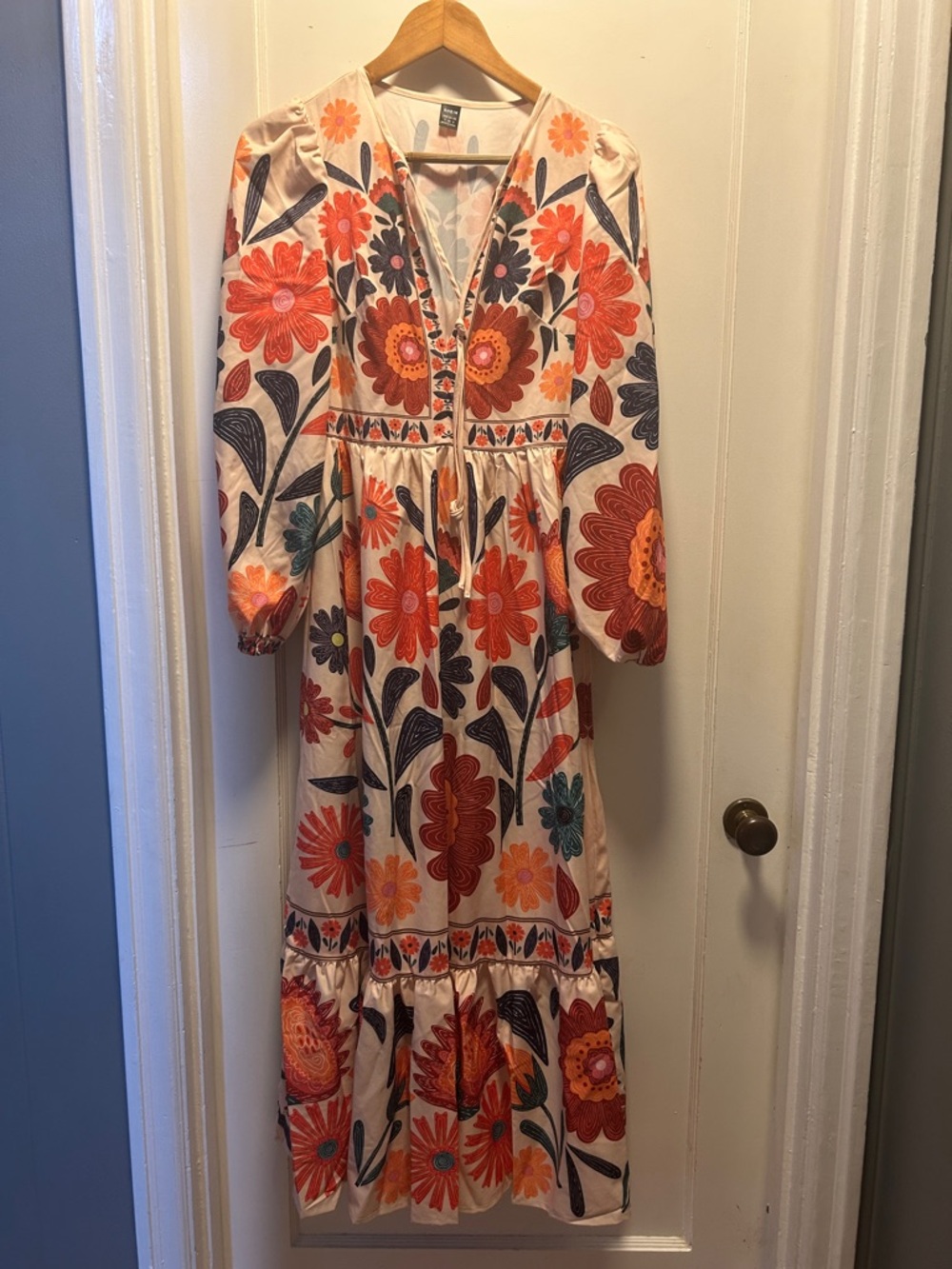 Floral Tiered Long-Sleeve Maxi Dress with Floral Print